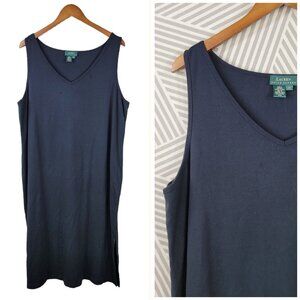 Ralph Lauren Black Tank Dress Plus Size 3X Long Midi Casual Lounge *FLAW Stretch